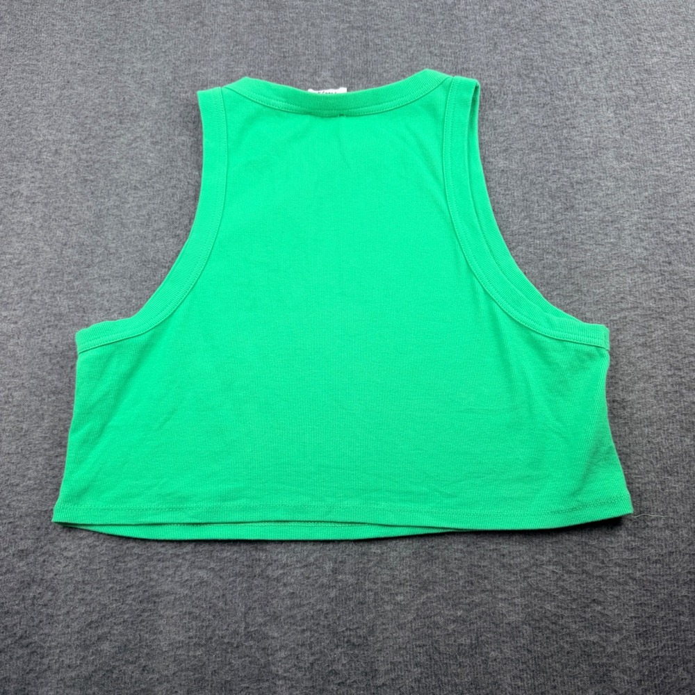 Princess Polly Tank Top Women 16 Green Ribbed Organic Cotton Crop Racerback Tank - Picture 6 of 6